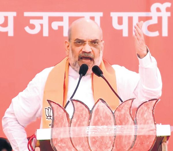 Amit Shah addressing Bastar transformation key announcement during public event in Chhattisgarh