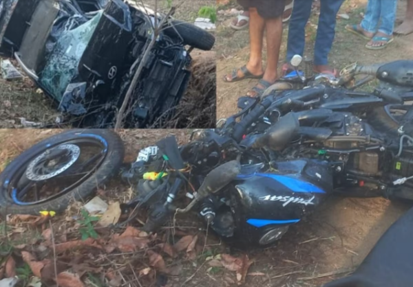 Car struck bike fell 50 feet accident near Jilebia Turn on Devghar route in Bihar
