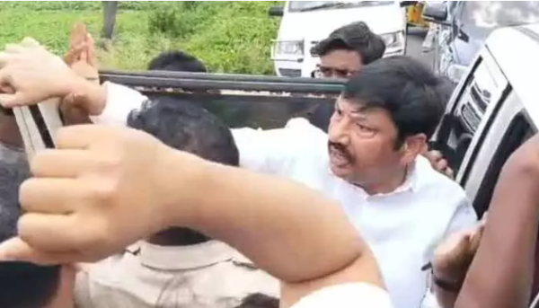 Former Minister Jogi Ramesh at police station during investigation in Andhra Pradesh