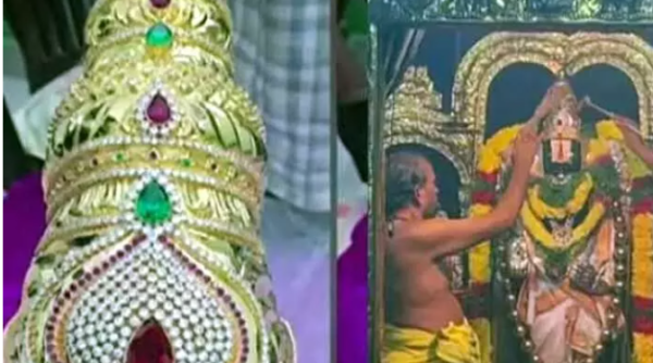 Gudivada temple crown missing incident at Sri Kalyana Venkateswara Swamy temple Krishna district gold crown theft investigation