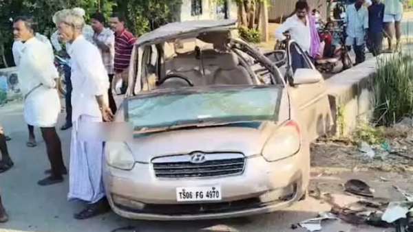 Horrific road accident in Mahabubnagar district after car and sports bike collision