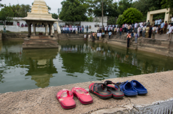 Jagtial temple tank tragedy where three children drowned in Kondapur village
