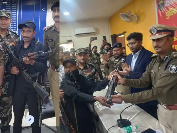 Naxalite surrender in Bihar with AK-47, AK-56 and INSAS rifles