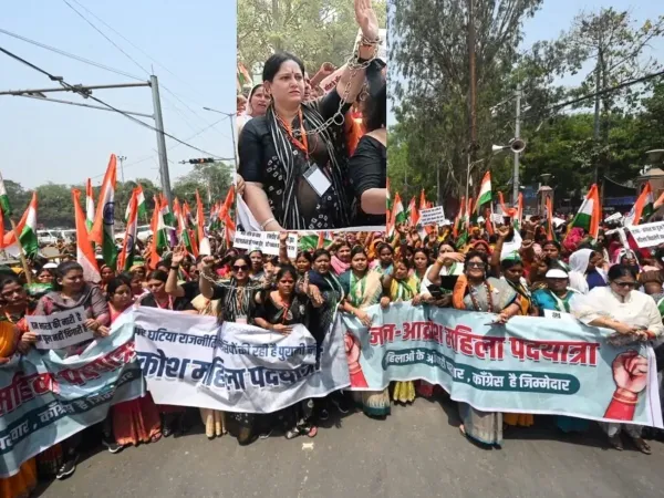 Protest for Women Reservation Bill march by NDA women workers at Gandhi Maidan in Patna