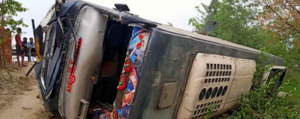 Supaul bus accident bus falls into roadside ditch in Bihar