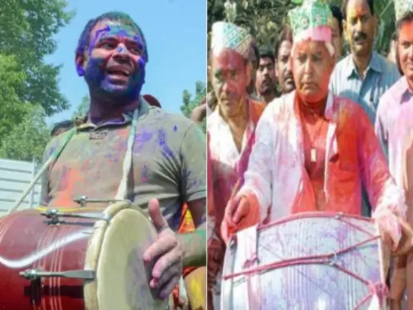 Tej Pratap Holi Milan celebration with Vrindavan team performing traditional Holi songs in Patna