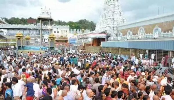 Tirumala devotee rush with full queue complex compartments at Tirumala Temple