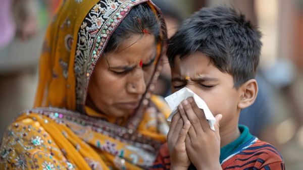 Doctor examining a patient with flu symptoms in Delhi