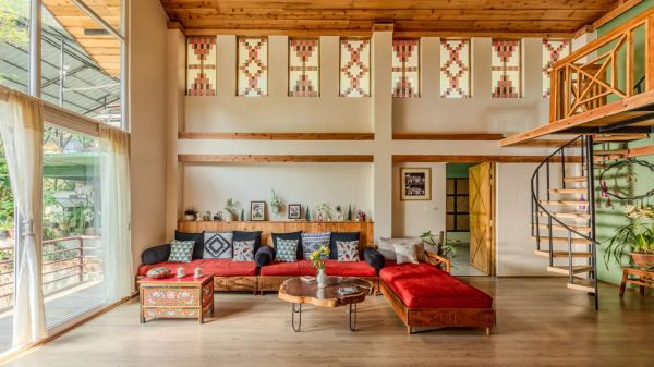 Sikkim house inspired by Lepcha heritage with woven panels and local wood materials